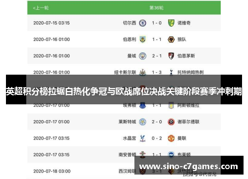 英超积分榜拉锯白热化争冠与欧战席位决战关键阶段赛季冲刺期